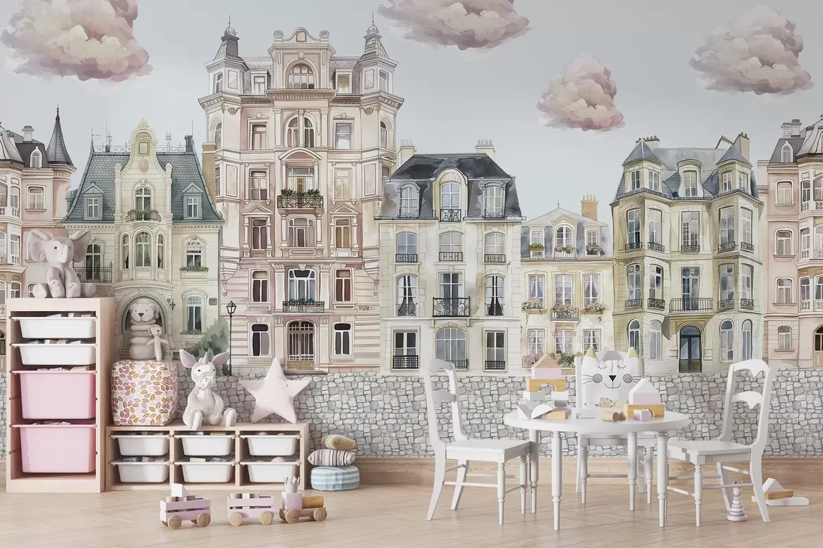 Шпалери Кольорові будиночки, хмаринки w04474v1