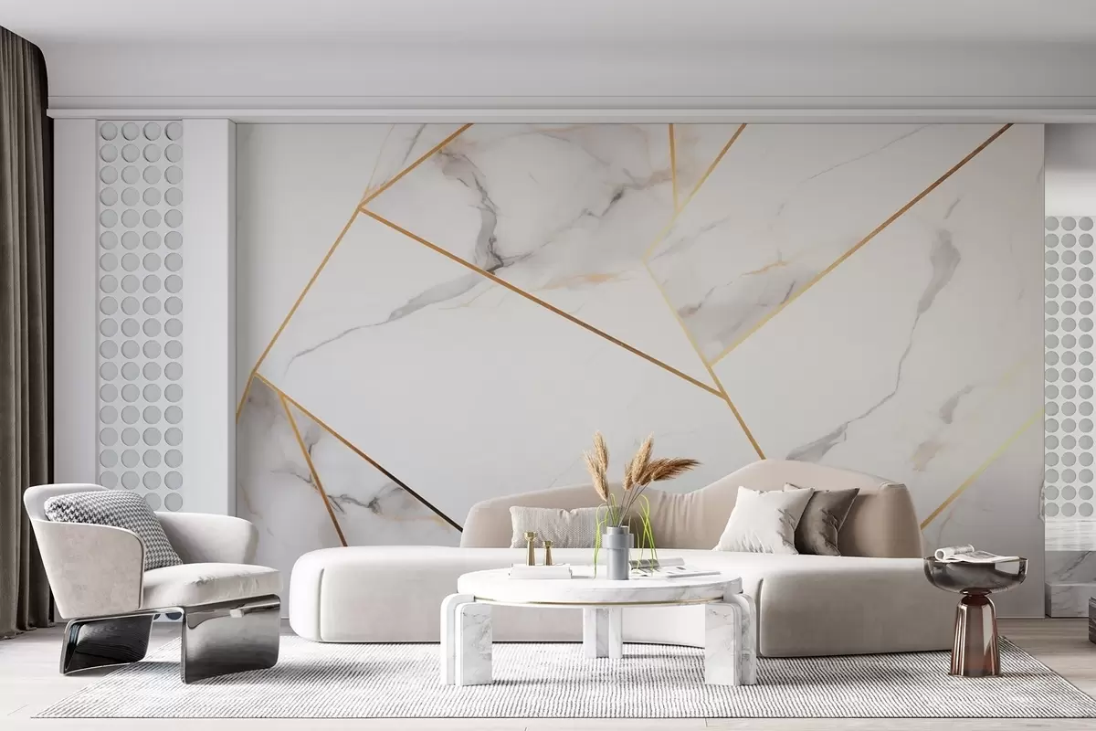 Шпалери Імітація мармурової поверхні з жовтим геометричним візерунком w09363