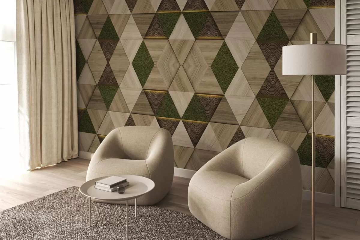 Шпалери Геометричний дерев'яний орнамент з мохом w04459
