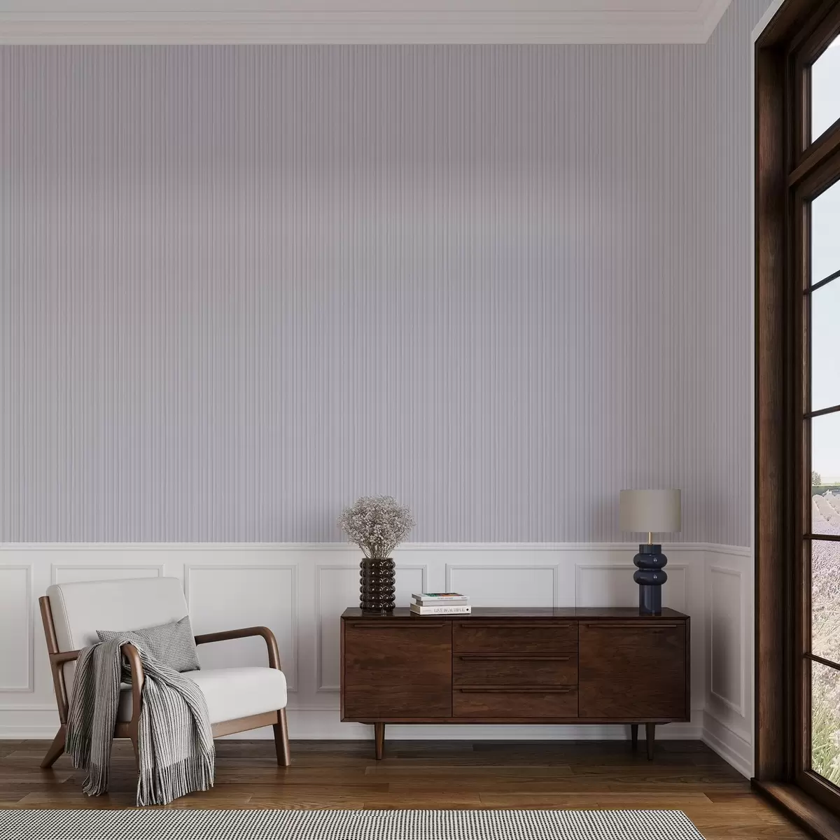 Шпалери Лавандові смужки в пастельних відтінках a00511