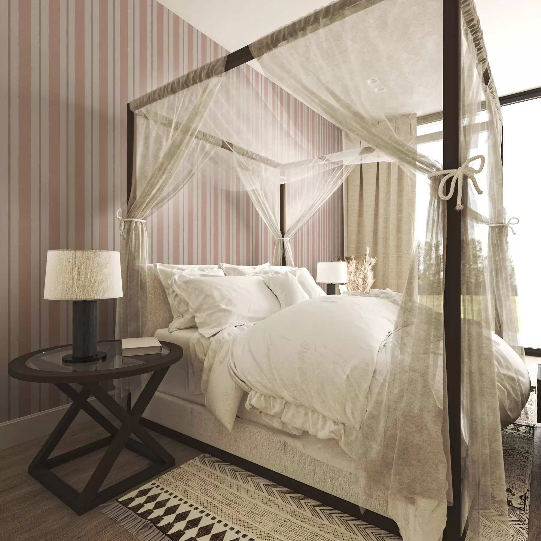 Шпалери Теракотово-бежеві широкі смуги з сіруватим акцентом a00513