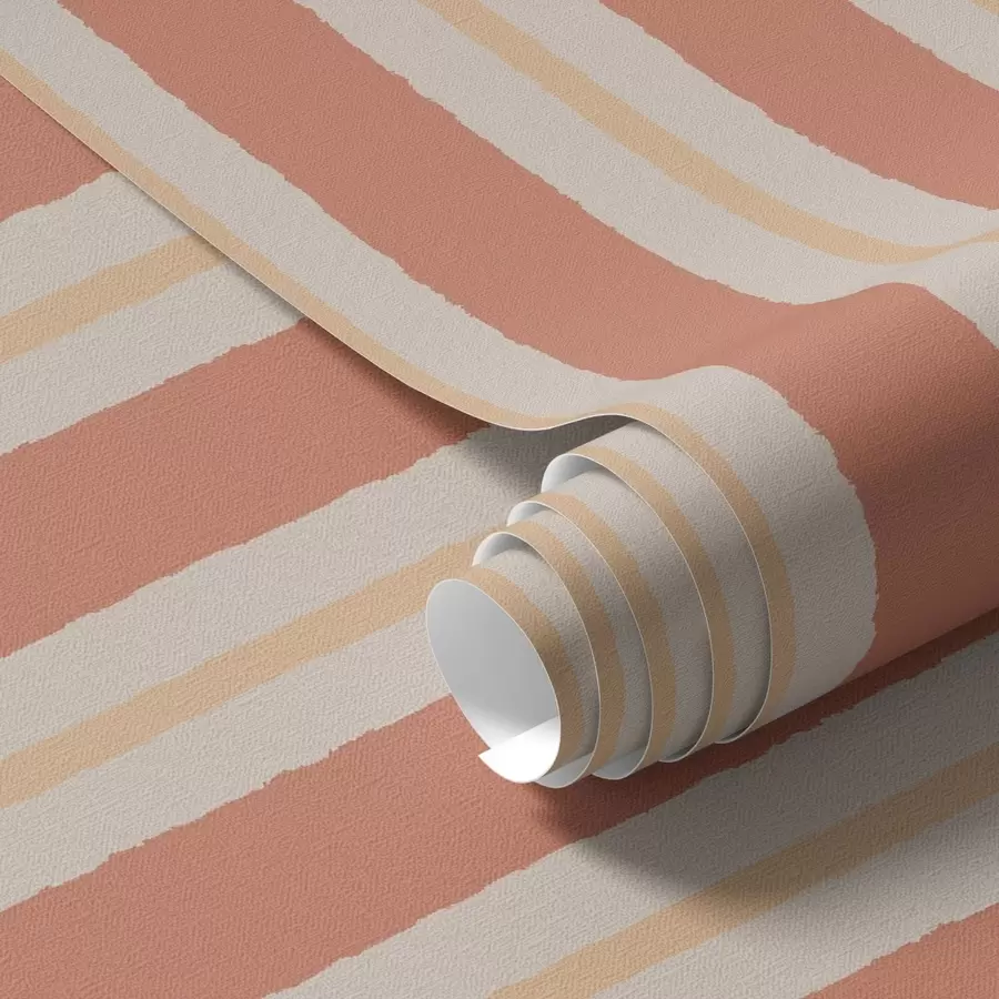 Шпалери Яскраві теракотові смужки з бежевими акцентами a00515