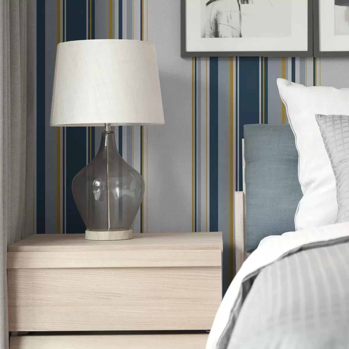 Шпалери Щільний візерунок з синіх і жовтих вертикальних смуг a00524