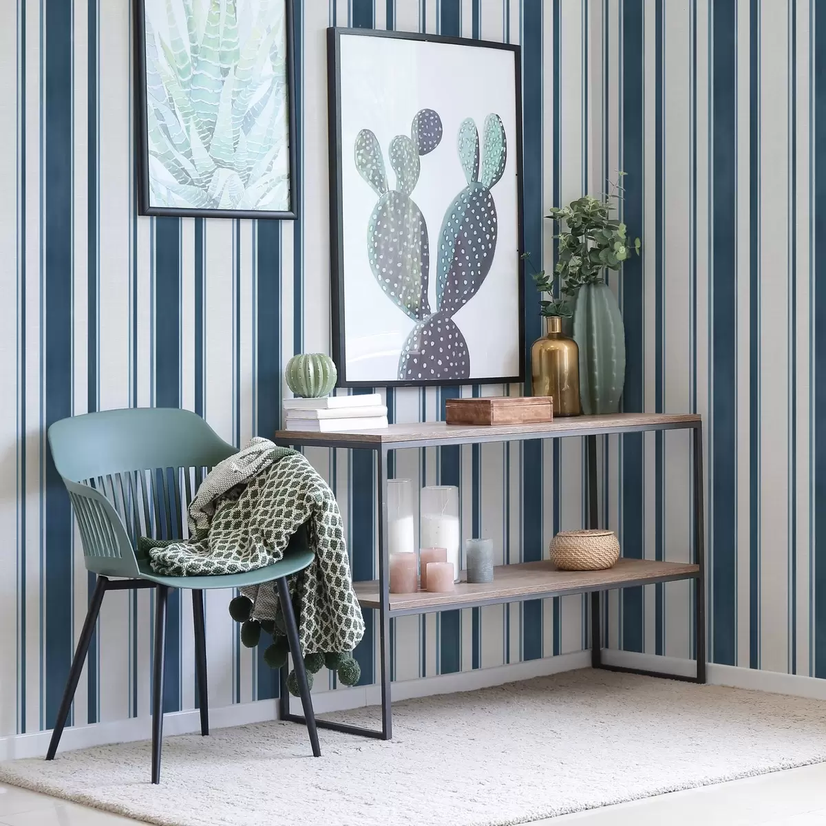 Шпалери Поєднання бірюзових смуг на білому тлі з ритмом a00527