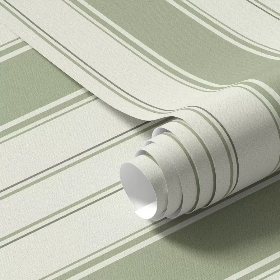 Шпалери Кремове тло з рівними зеленими вертикальними смугами a00560