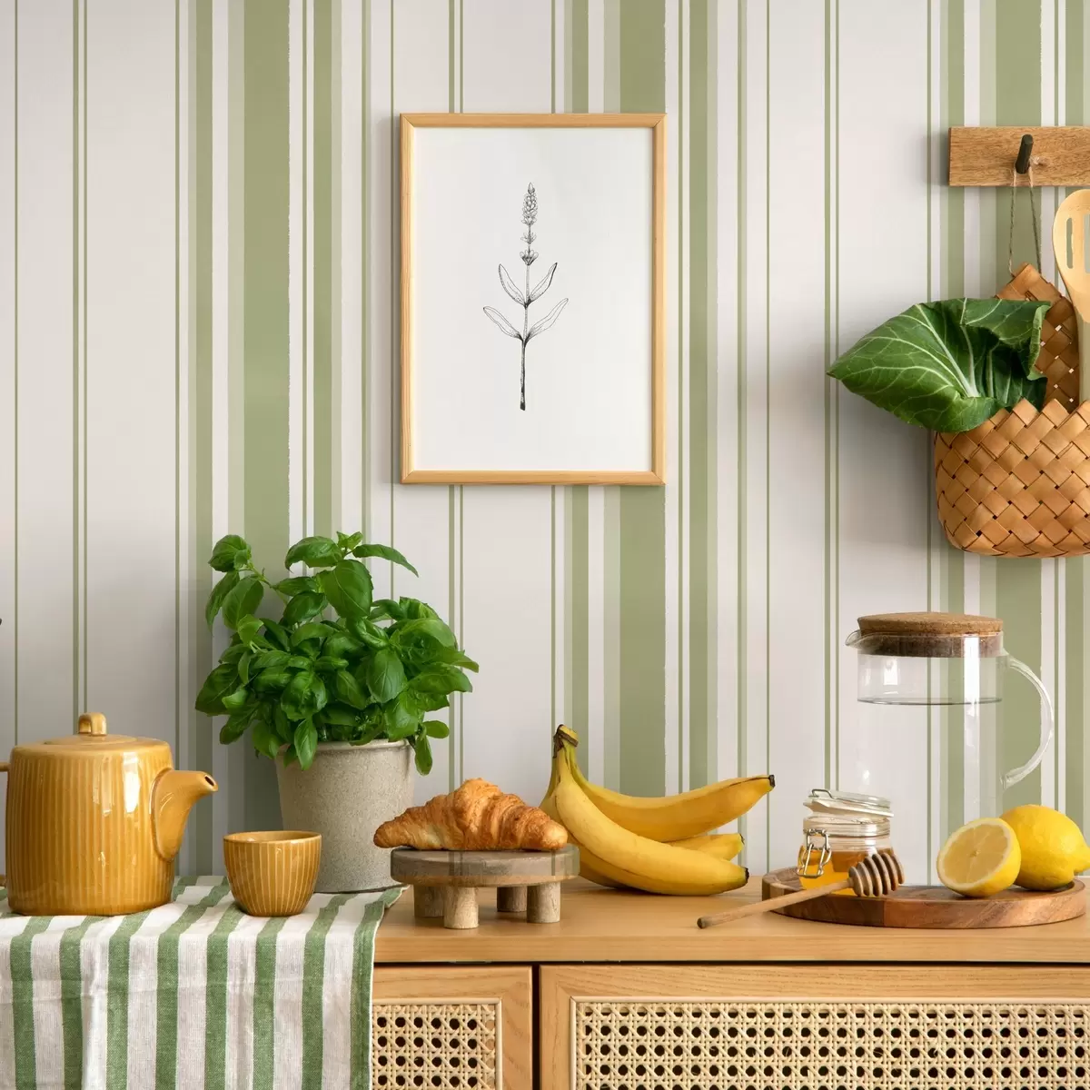 Шпалери Зелені вертикальні смуги різної ширини a00565