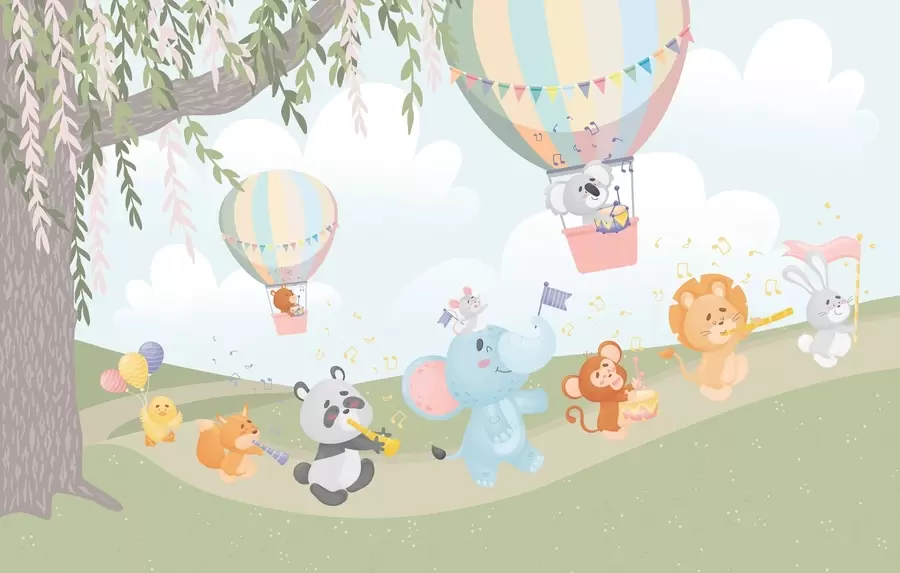 Шпалери Пейзаж із тваринами, які грають на музичних інструментах w04200