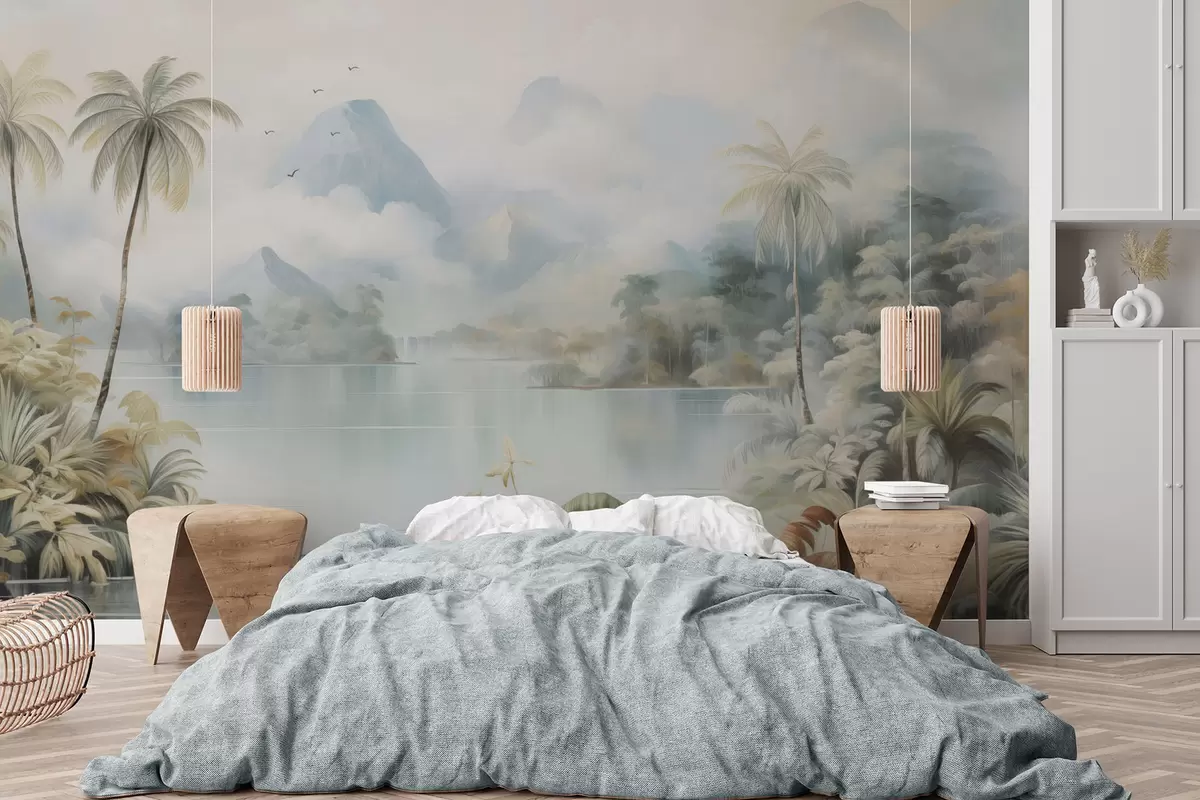 Шпалери Річка в джунглях біля гір w04536