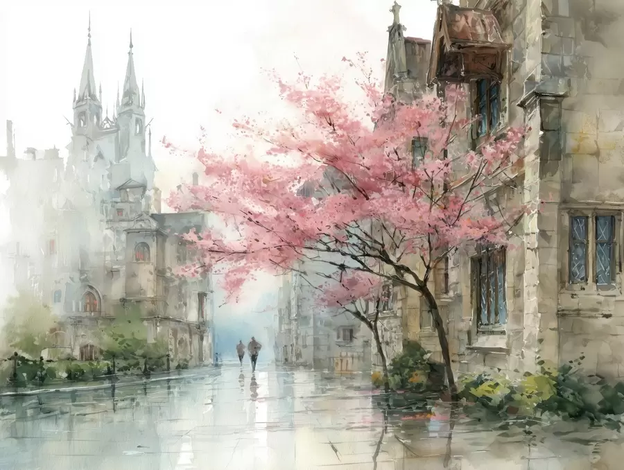 Шпалери міський пейзаж у стилі акварелі w04500