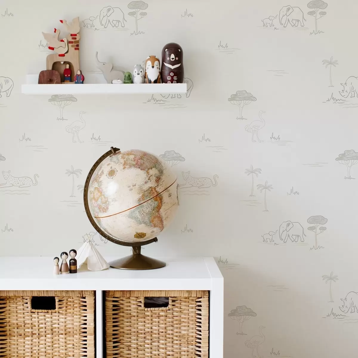 Шпалери Мінімалістичне сафарі: слони, носороги, леопарди та пальми a00492