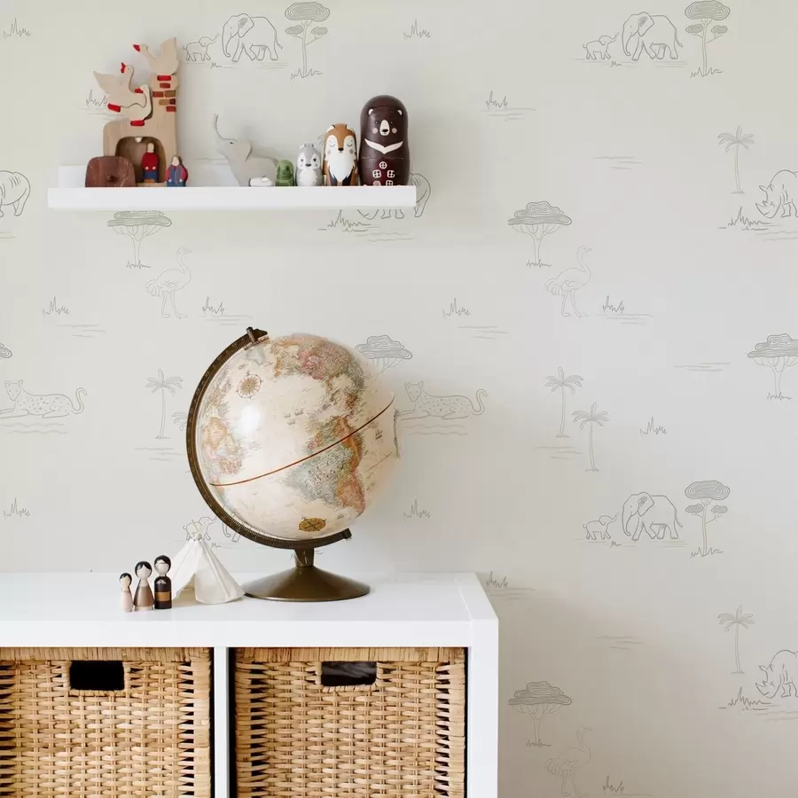 Шпалери Мінімалістичне сафарі: слони, носороги, леопарди та пальми a00492