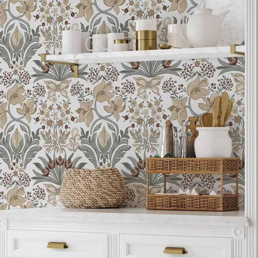 Шпалери Декоративні лілії та метелик на білому тлі a00500v1