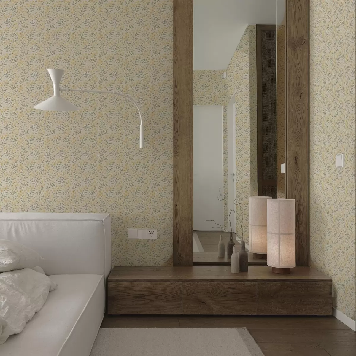 Шпалери Акварельні жовті квіти на світлому тлі a00570