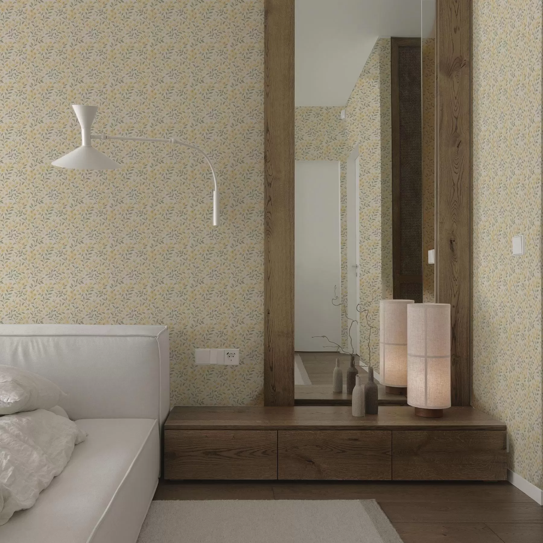 Шпалери Акварельні жовті квіти на світлому тлі a00570