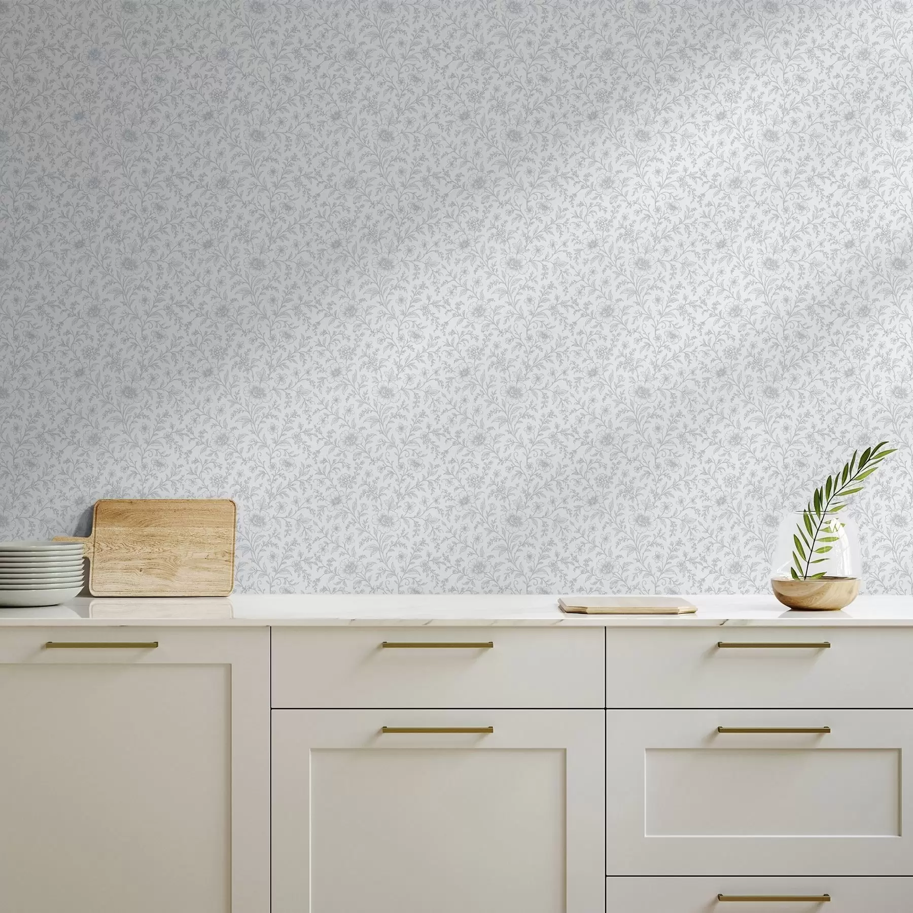 Шпалери Тонкі сині квіти на білому тлі a00576