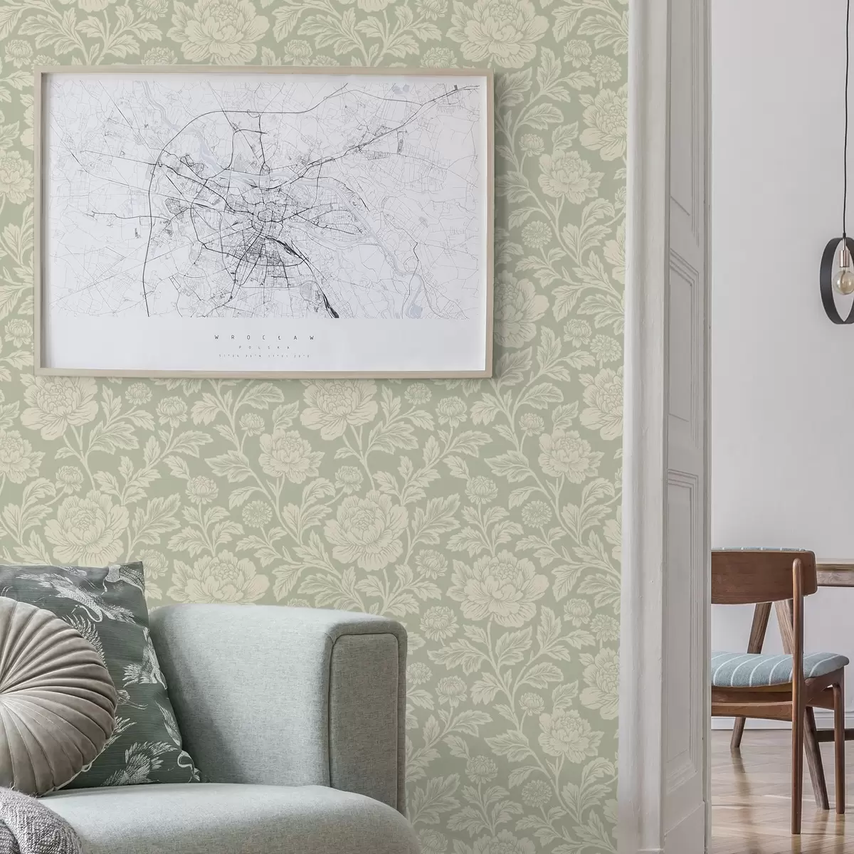 Шпалери Великі лінійні півонії на фоні шавлії a00582