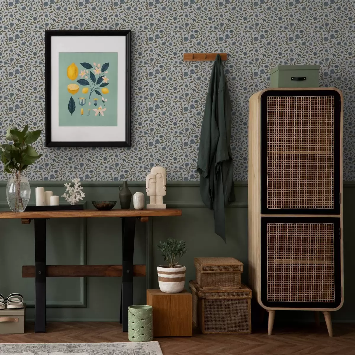 Шпалери Волошки та пагони на білому тлі a00588v1