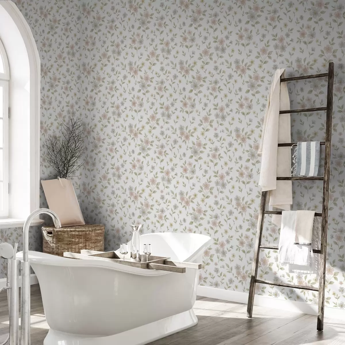 Шпалери Маленькі акварельні квіти в пастельних тонах на білому тлі a00596v1