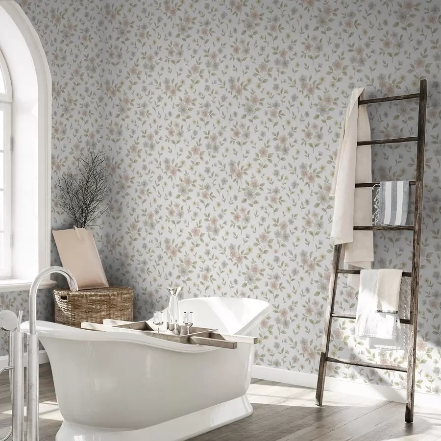 Шпалери Маленькі акварельні квіти в пастельних тонах на білому тлі a00596v1