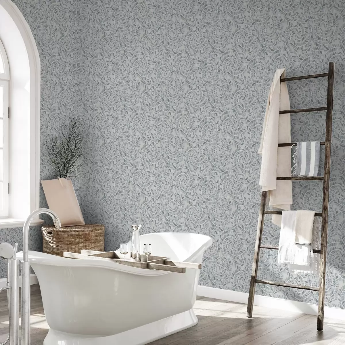 Шпалери Спіральні листя в синьо-сіро-зеленій палітрі a00602