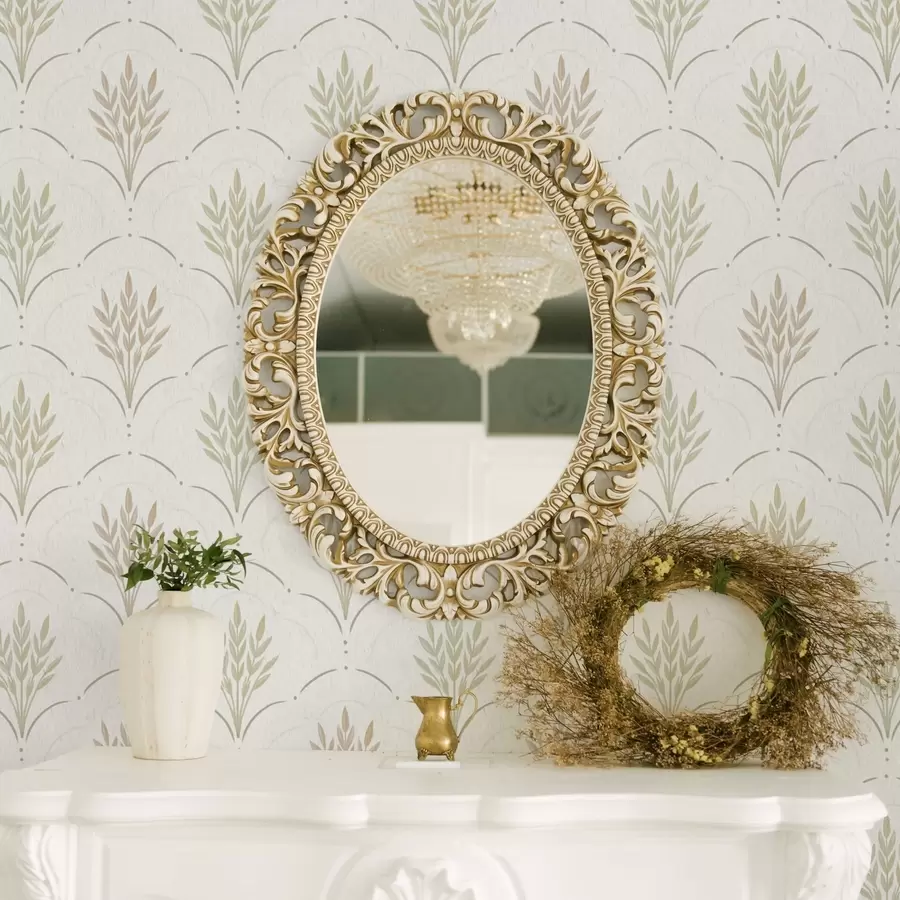 Шпалери Пшениця в арковому орнаменті, м'які пастельні тони на білому тлі a00607v1