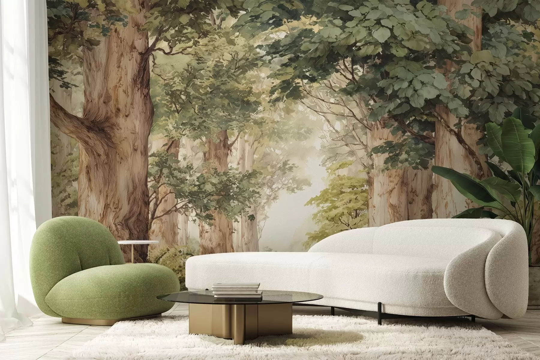 Шпалери Лісова стежка серед величних дерев у стилі акварелі w09404