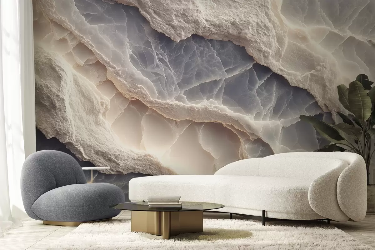 Шпалери Елегантна абстракція в стилі мармурових шарів і мінералів в синьо-бежевому кольорі w09408