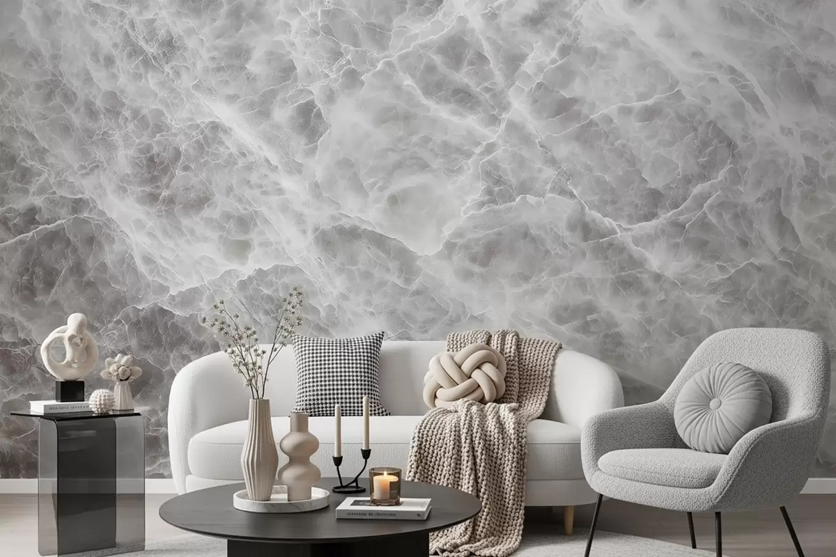 Шпалери Розкішна імітація мармурової поверхні в прохолодних сіро-білих відтінках w09409