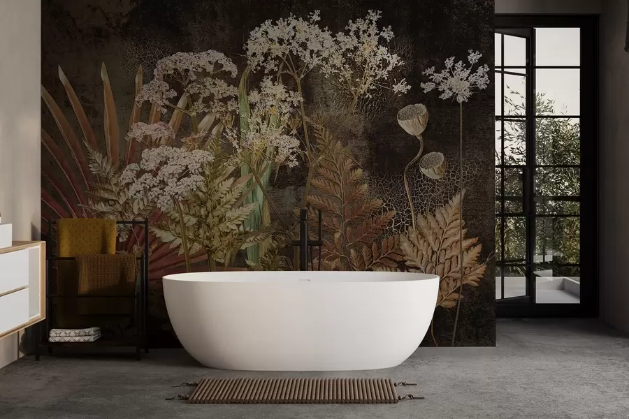 Шпалери Гербарій на темному тлі w09323