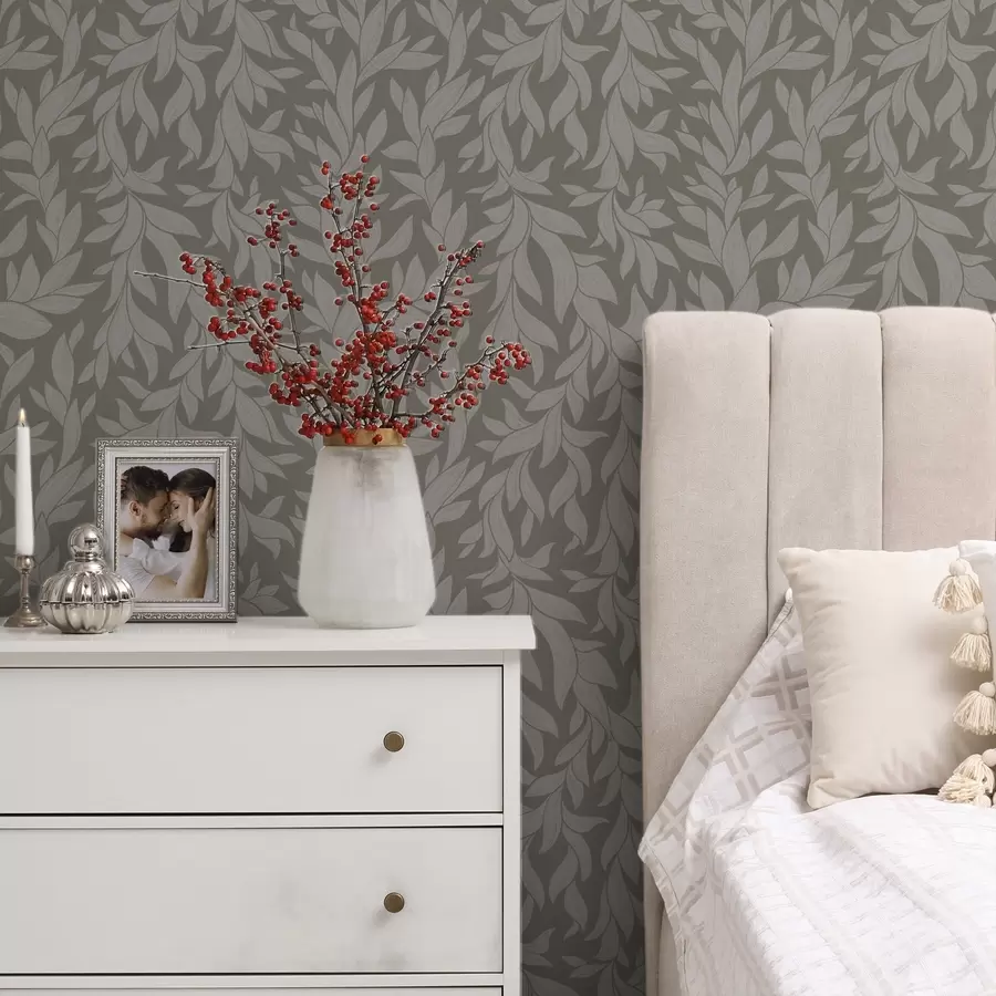 Шпалери Оливковий фон з бузковими листям, лінійна текстура a00616v1