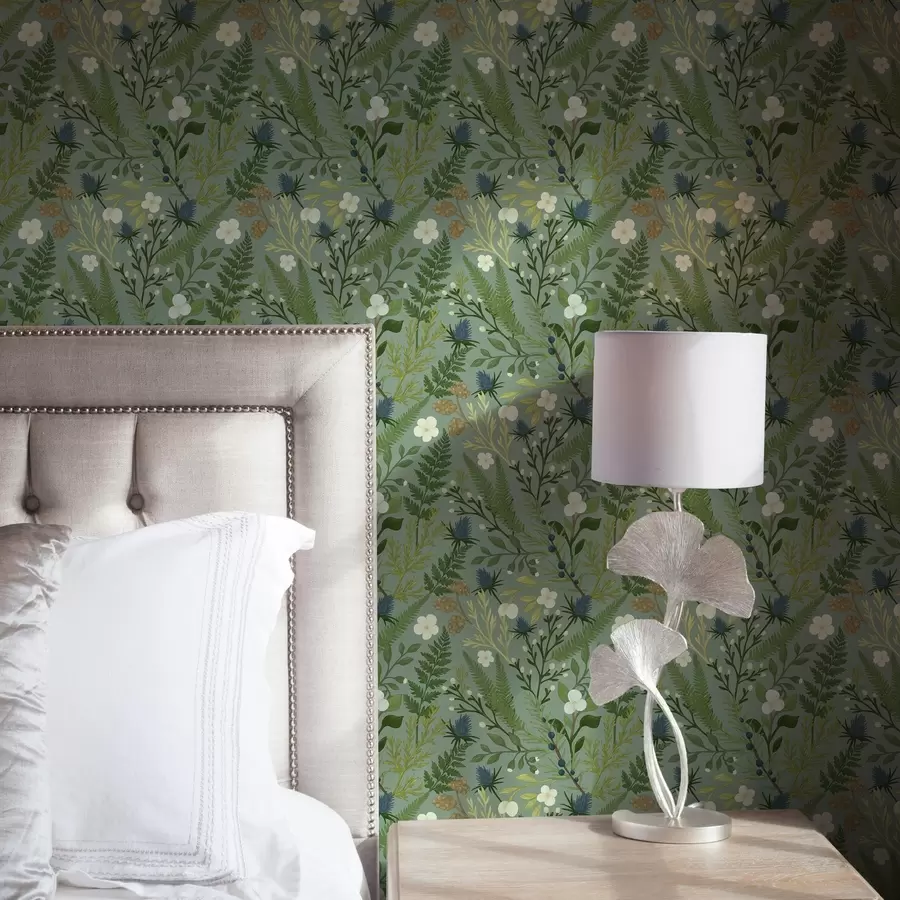 Шпалери Лісові трави, цикорій і ягоди на м'ятному тлі a00621v1