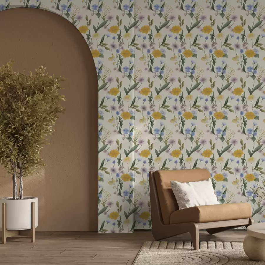 Шпалери Ніжна суміш польових квітів у пастельних тонах a00624