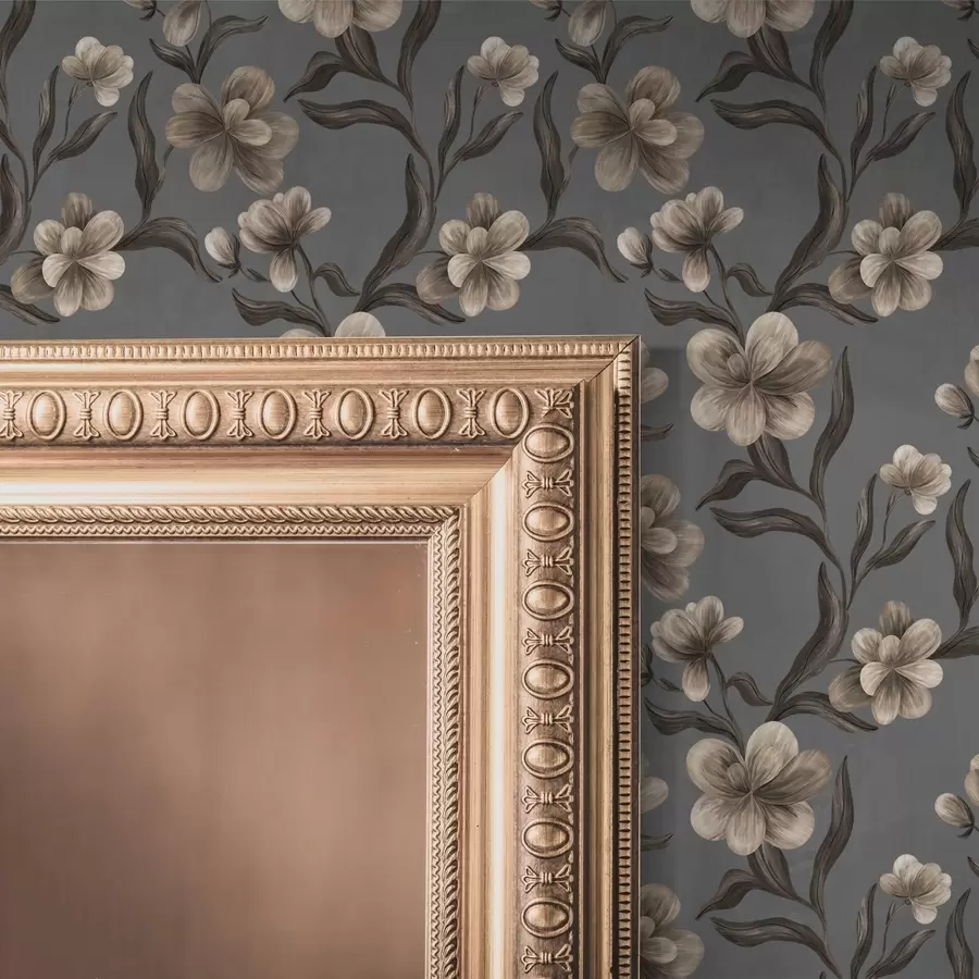 Шпалери Бежеві квіти на графітово-сірому тлі a00626v4