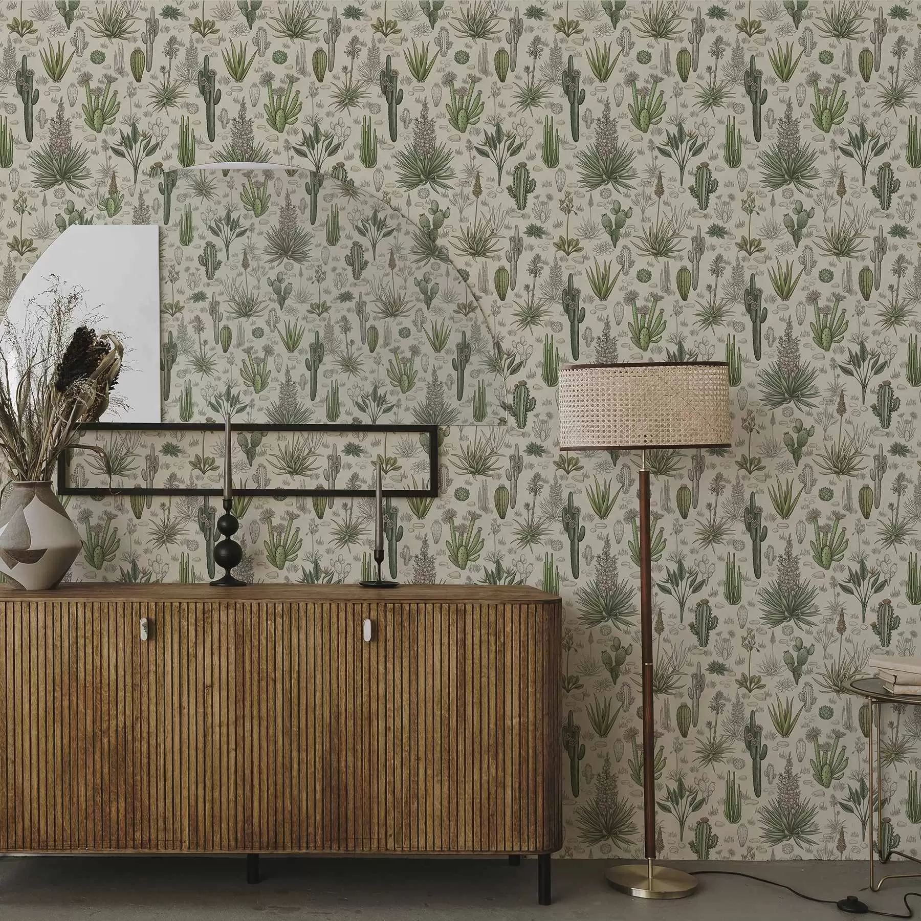Шпалери Кактуси та сукуленти на теплому тлі, детальний принт a00666