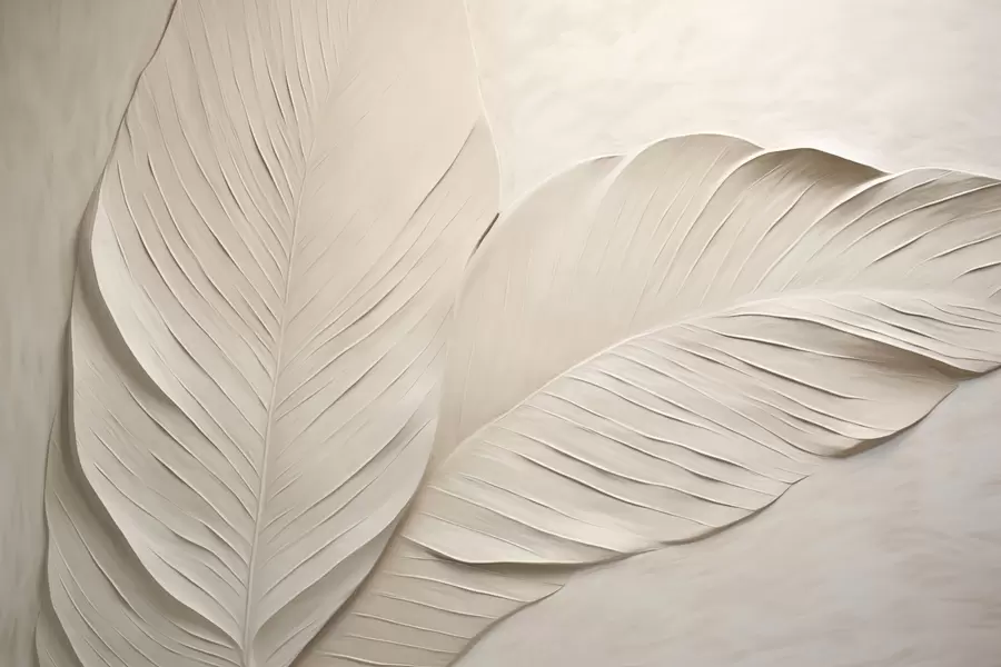 Шпалери Рельєфні бежеві листя з м'якими тінями w04614