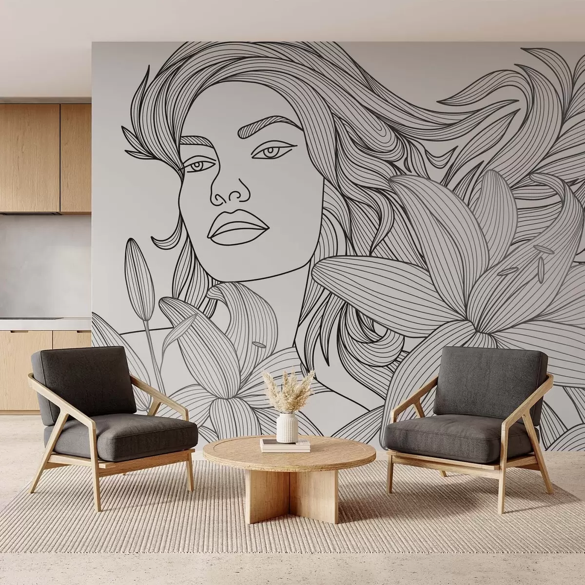 Шпалери Портрет дівчини серед лілій w04689