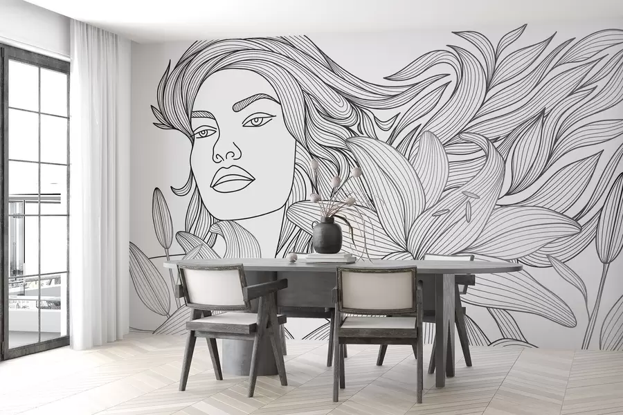 Шпалери Портрет дівчини серед лілій w04689