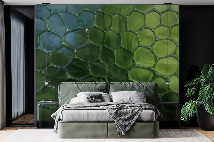 Шпалери Листя через скляні стільники w04667