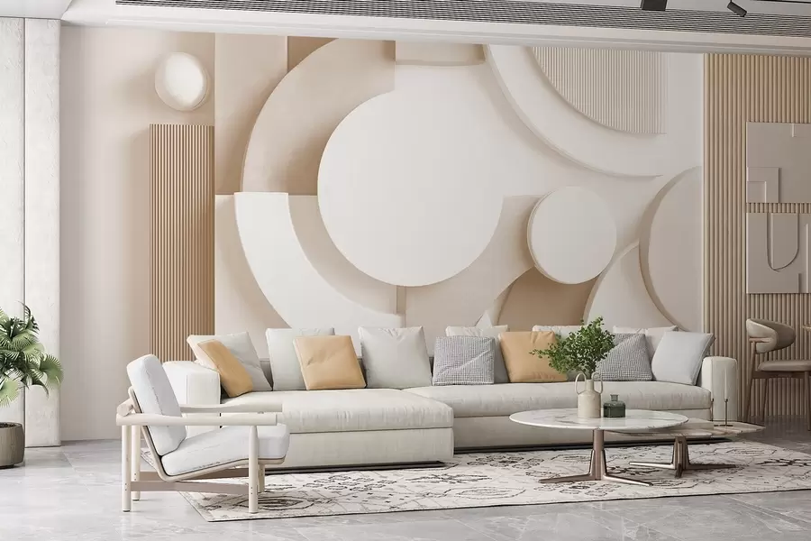 Шпалери Сучасна об'ємна абстракція в бежевих відтінках w09441v1