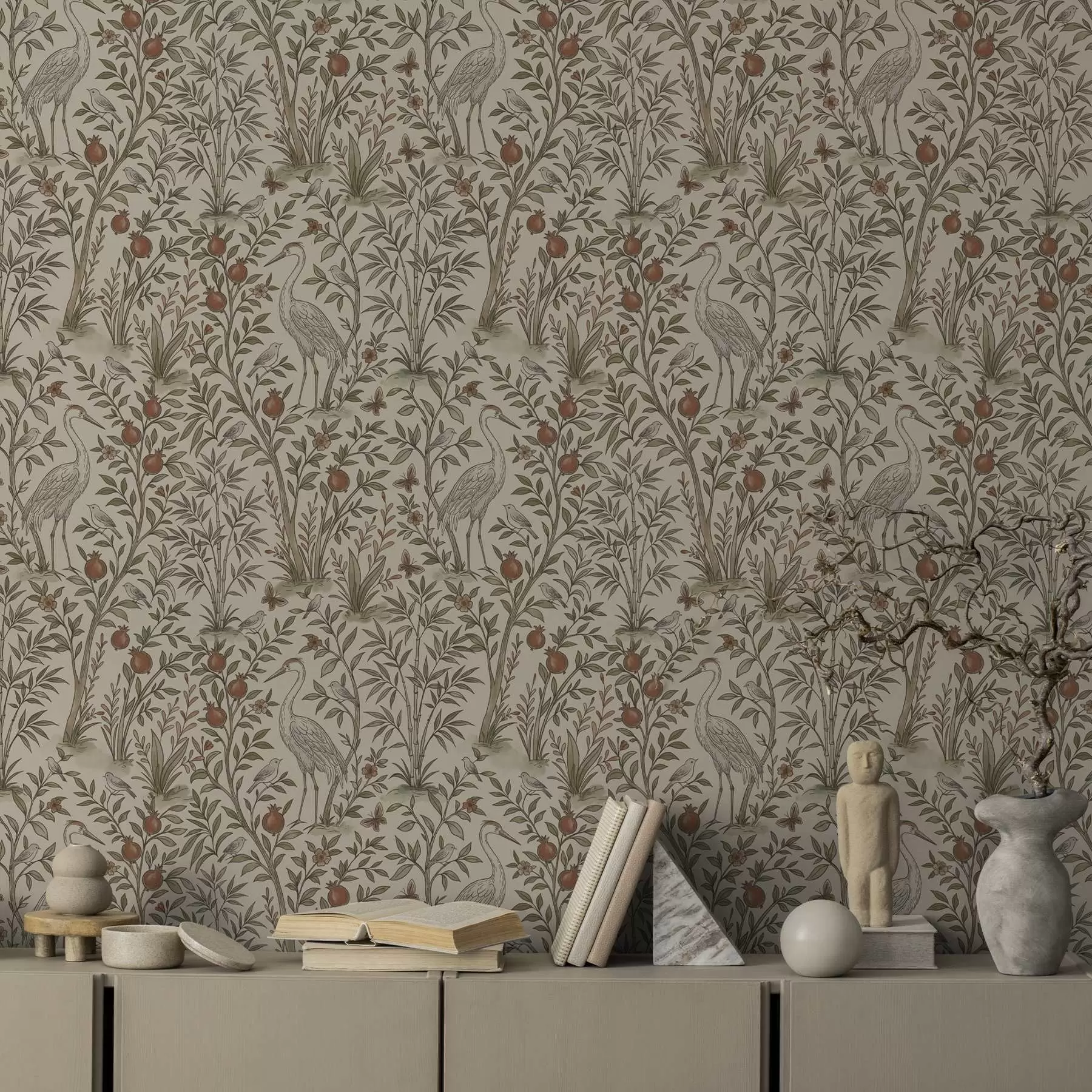 Шпалери Птахи серед гранатових дерев у природному середовищі a00699