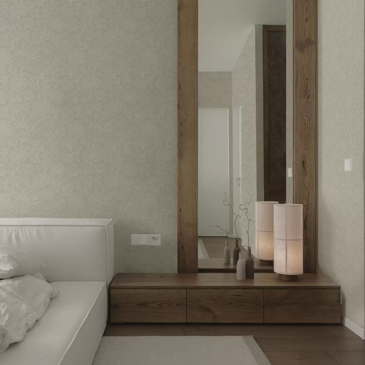 Шпалери Світловий візерунок з гінкго і півоніями a00700