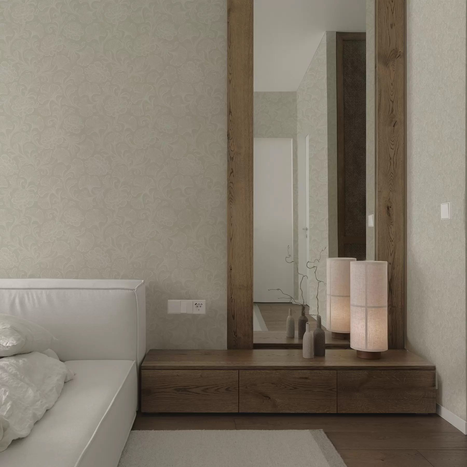 Шпалери Світловий візерунок з гінкго і півоніями a00700