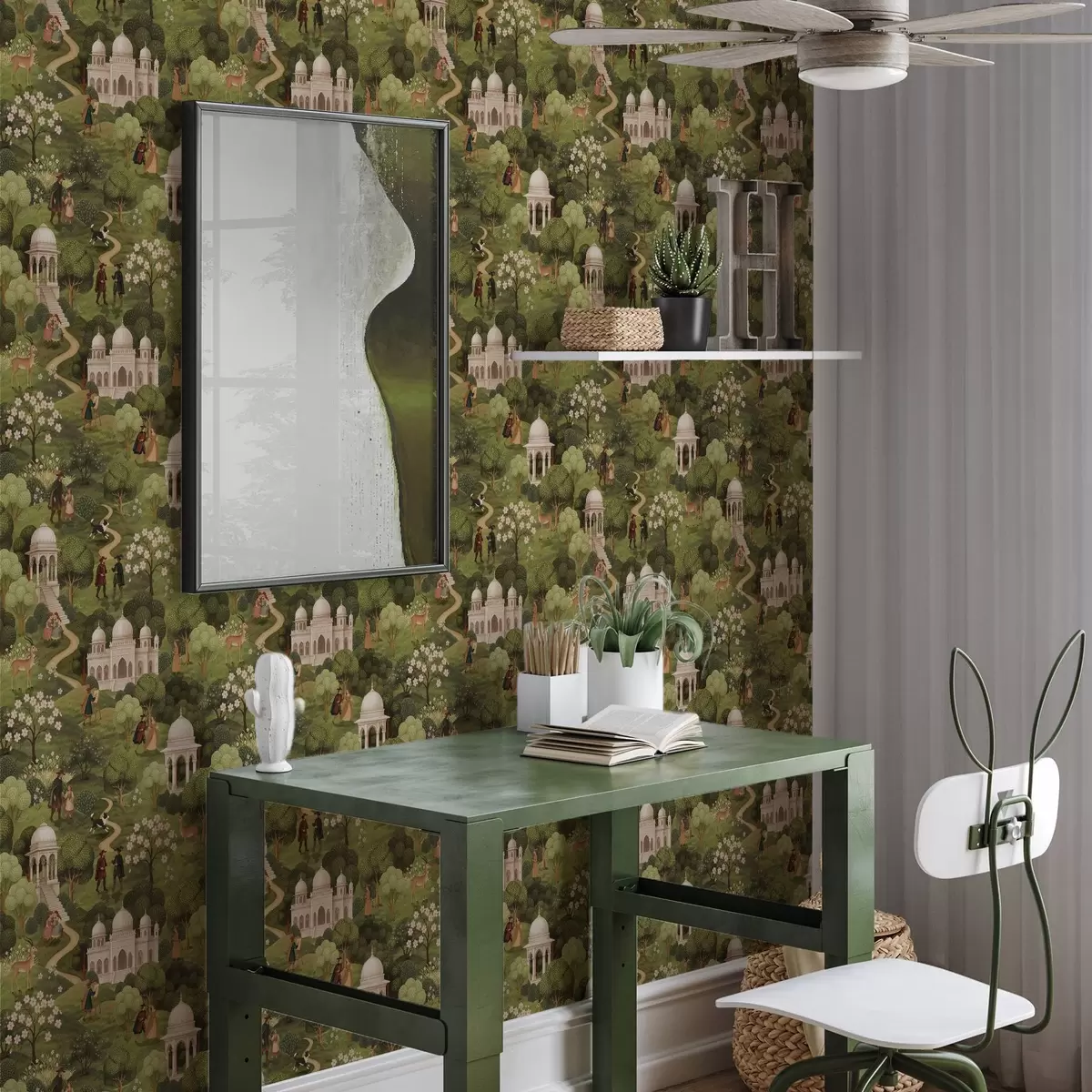 Шпалери Паркова сцена з деревами та архітектурою в пейзажному стилі a00705