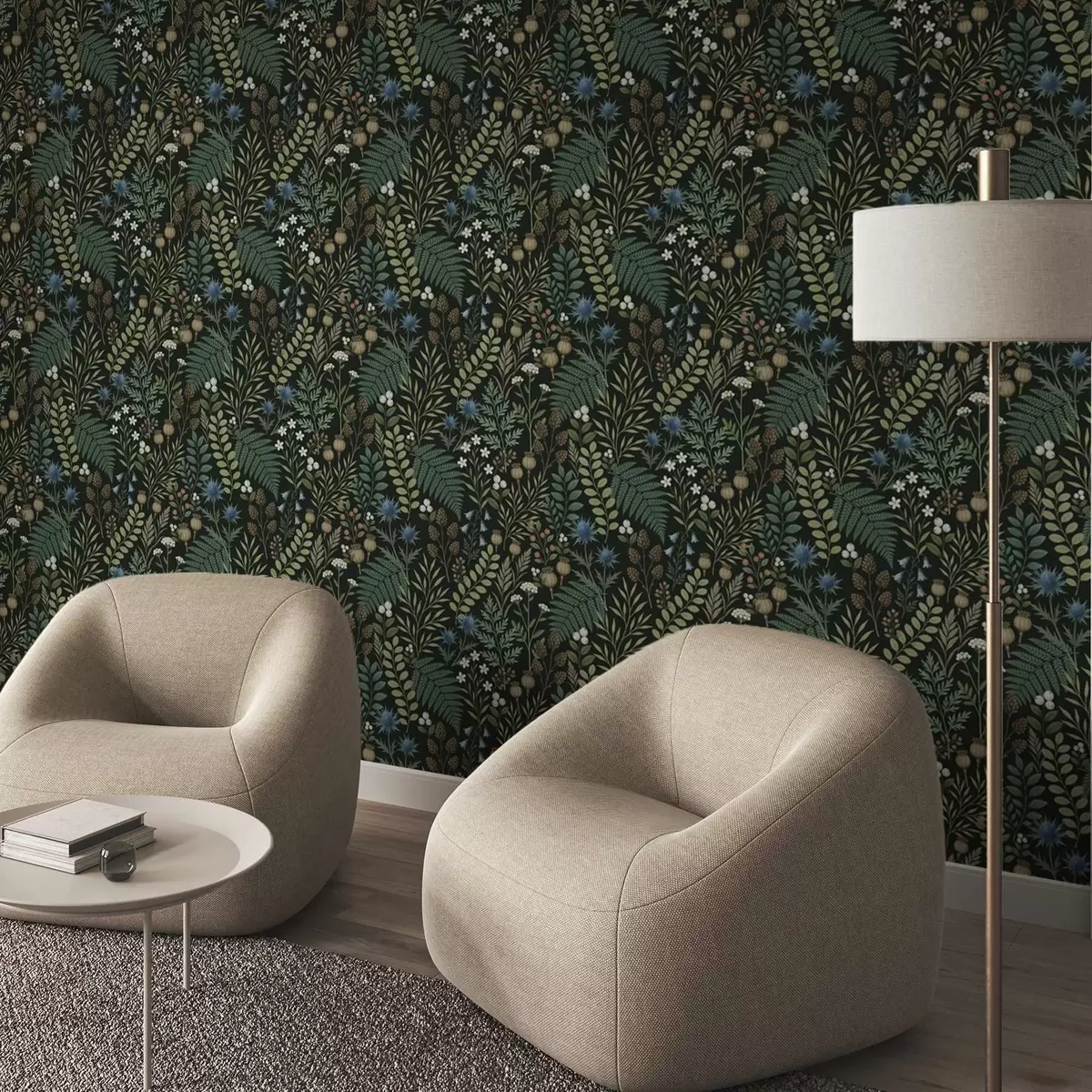 Шпалери Польові трави, ягоди та насіння на темному тлі a00706