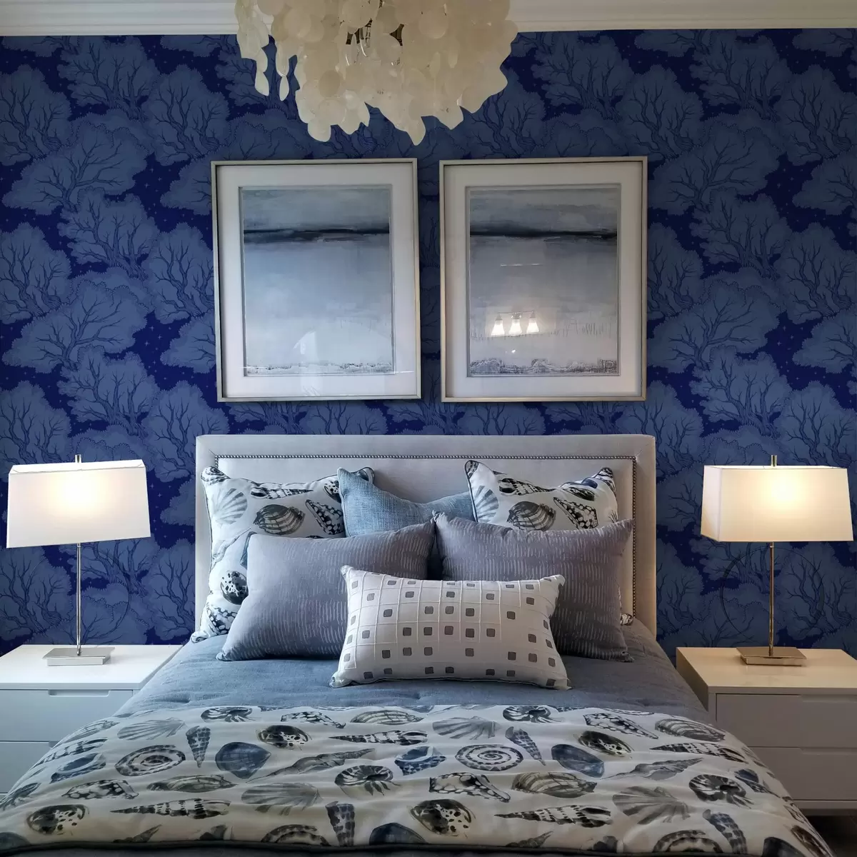 Шпалери Силуети дерев під зоряним небом у відтінках синього кольору a00798