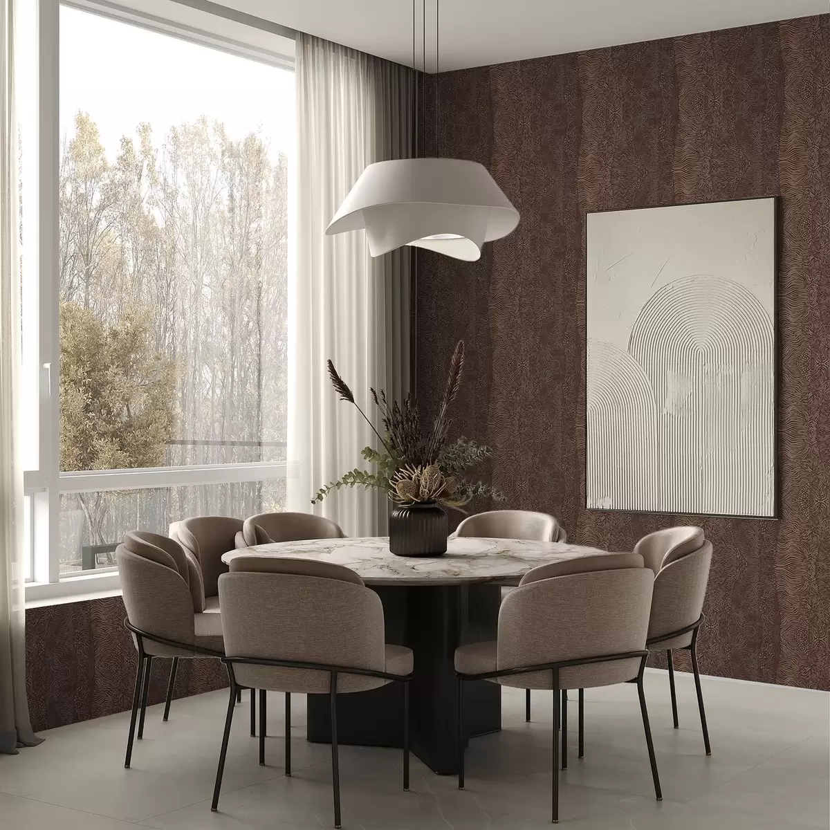 Шпалери Хвилястий абстрактний візерунок у теплих коричневих тонах a00804v1