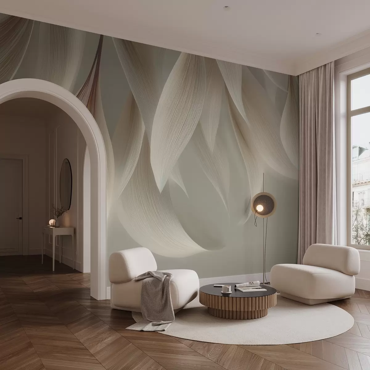 Шпалери Висячі листя зі стилізованим контуром w04706