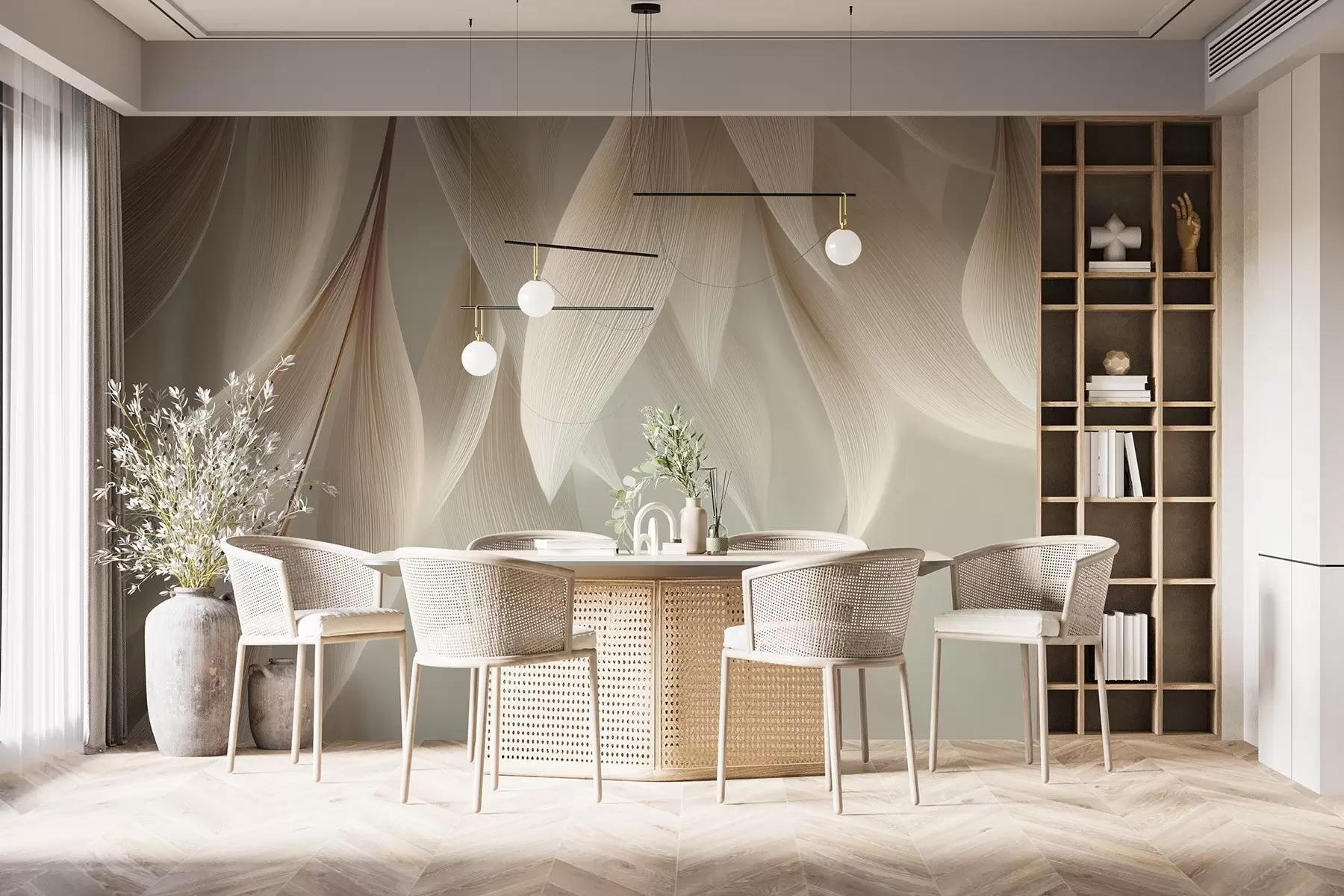 Шпалери Висячі листя зі стилізованим контуром w04706