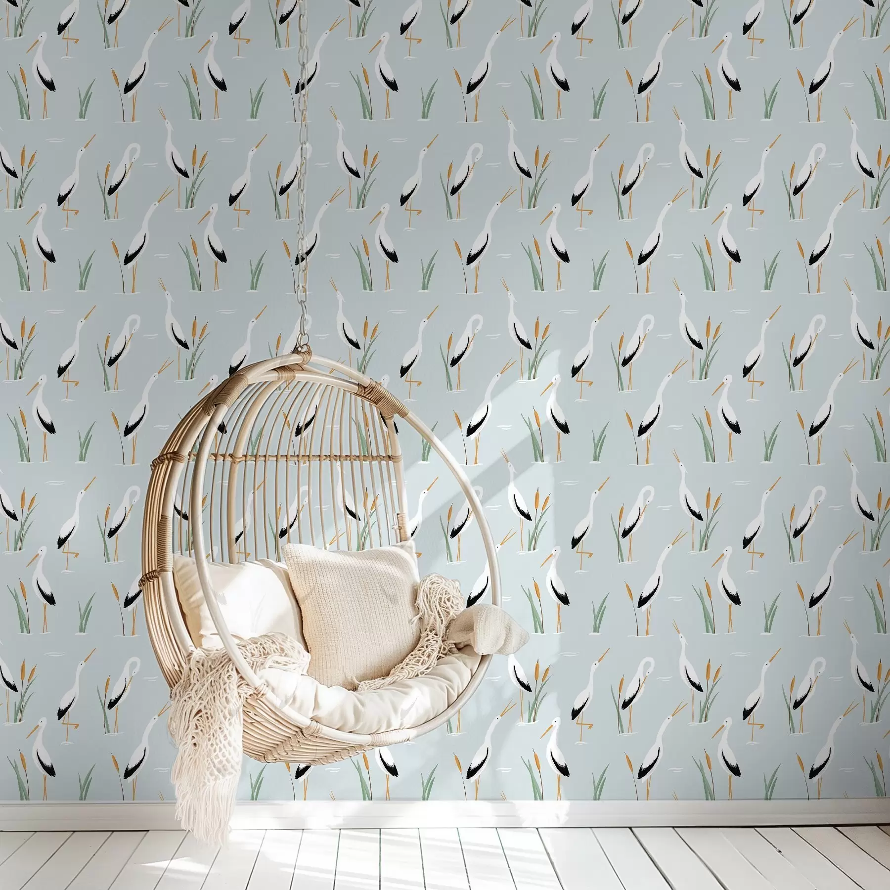 Шпалери Чаплі серед очерету на м'якому блакитному тлі a00650v1