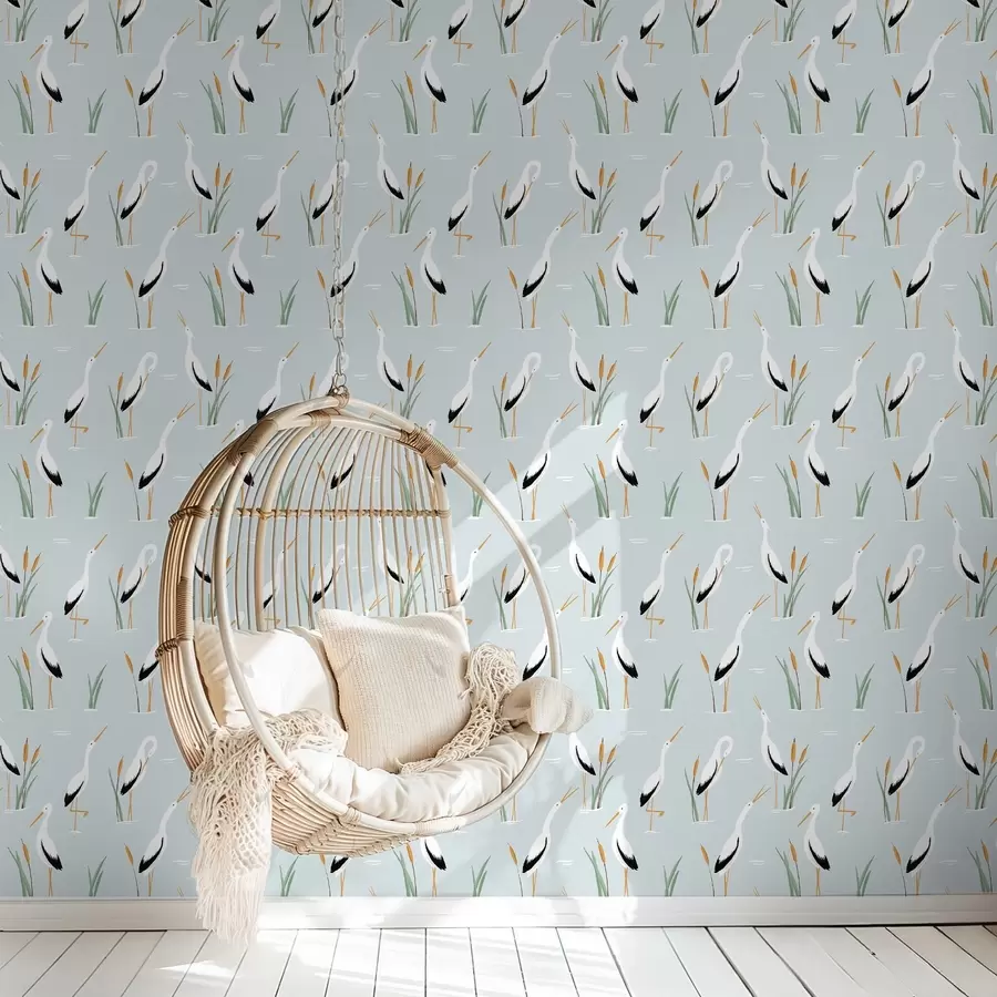 Шпалери Чаплі серед очерету на м'якому блакитному тлі a00650v1